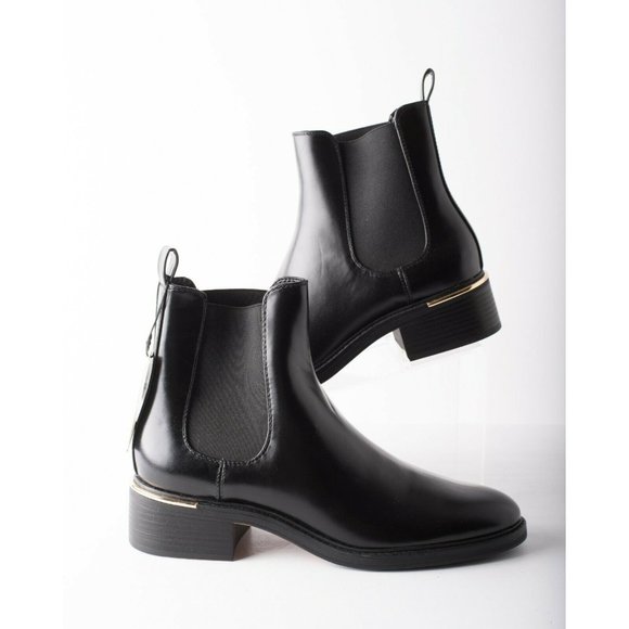 Zara Shoes - Zara Womens Chelsea Ankle Boots Gold Trim Heel 9